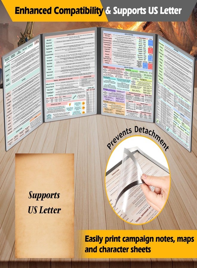 Grajar DND Customizable DM Screen 5e with 4 Panels for US Letter Paper, Large Opening Magnetic Pockets with Wet-Erase Function, Included D&D Master Screen Inserts - Image 5
